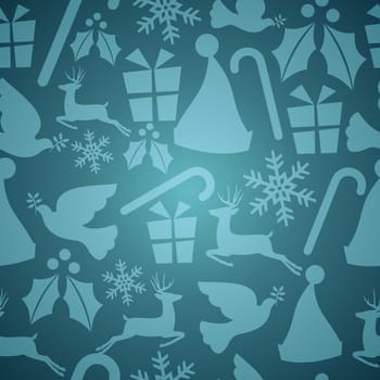 Blue Christmas elements seamless pattern. Vector illustration layered for easy manipulation and custom coloring.