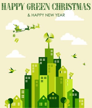 Happy green environment Christmas greeting card. Vector illustration layered for easy manipulation and custom coloring.
