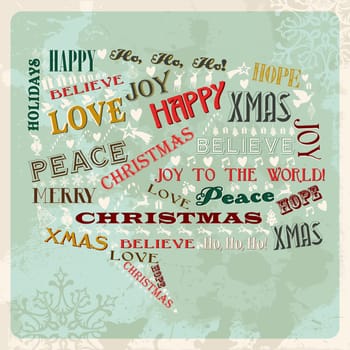 Vintage Merry Christmas concept words and icons in social bubble shape. Vector illustration layered for easy manipulation and custom coloring.