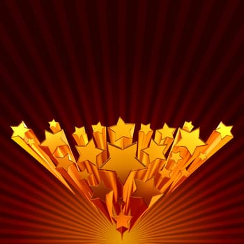 moving golden stars with zoom on brown background