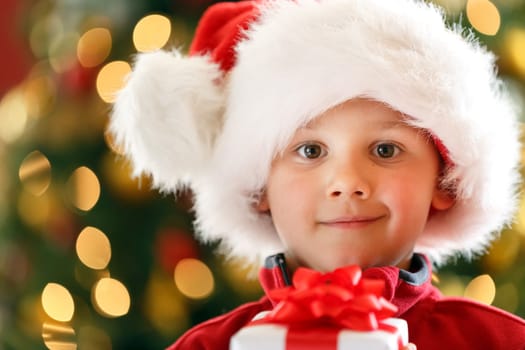 young boy with Christmas gift