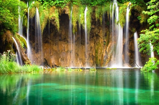 Beautiful waterfall at Plitvice Lakes National Park , UNESCO World Heritage Center.