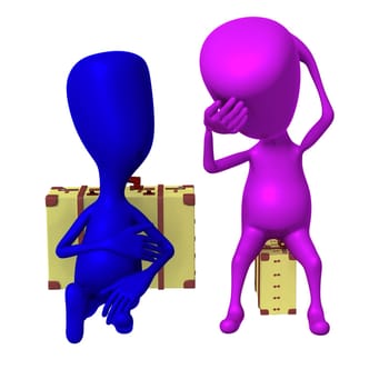 Front view puppet offer help to his neighbour