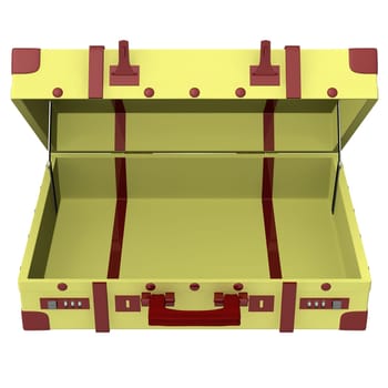 Front view opened suitcase with spots and handle