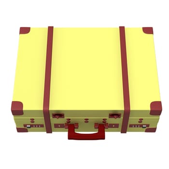 Over view suitcase with red spots and handle