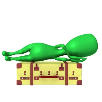 Front view puppet sleeping calmly on big suitcase