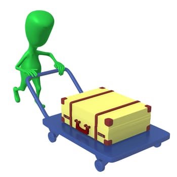 Over view green puppet push trolley with case
