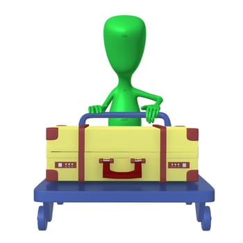 Front view green puppet push trolley with case