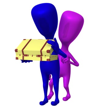 Front view puppet open small case with caution