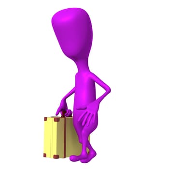 Side view puppet going on trip with case