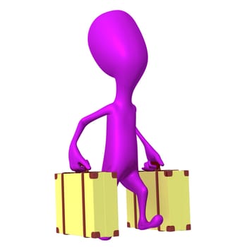 Side view puppet going on trip with cases