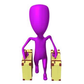 Front view puppet going on trip with cases
