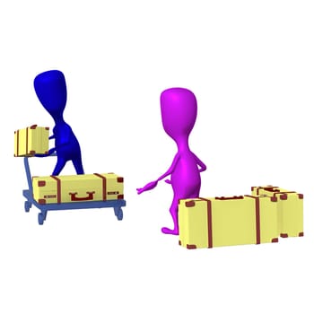 Front view blue puppet loading cases on trolley