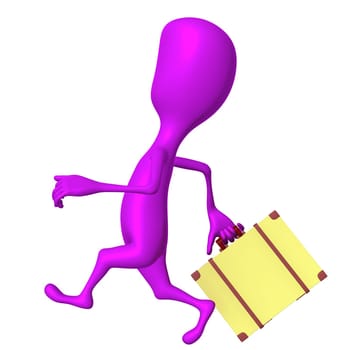 Side view puppet hurry on bus with case