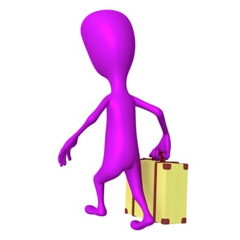 Behind view puppet going on trip with case