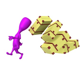 Side view column of cases fall on puppet