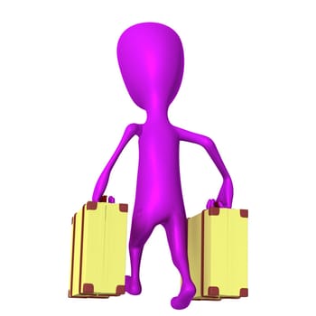Under view puppet going on trip with cases