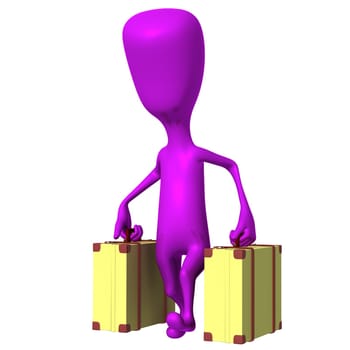 Angle view puppet going on trip with cases