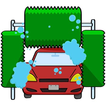 Cartoon illustration of a car inside a car wash