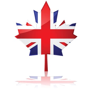 Flag of Britain shaped like Canada's maple leaf, symbolizing the friendship between the two coutries