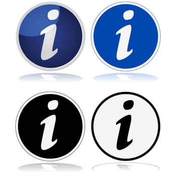 Illustration of the classic information sign with a circle and a lower-case "i"" given four different treatments"