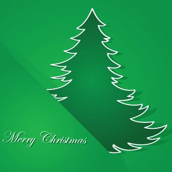 Christmas themed illustration showing a green background and a cartoon tree tucked inside a corner of it
