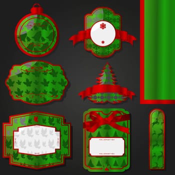 Set of different Christmas and holiday themed red and green labels