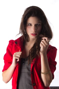 Pretty young woman with red jacket