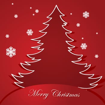 Christmas themed illustration showing a red background and a cartoon tree tucked inside a pocket in the middle of the page