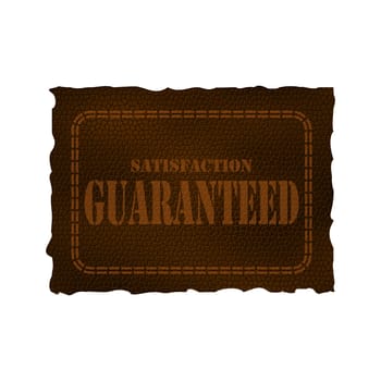Illustration showing a leather patch with the words "Satisfaction Guaranteed"" on it"