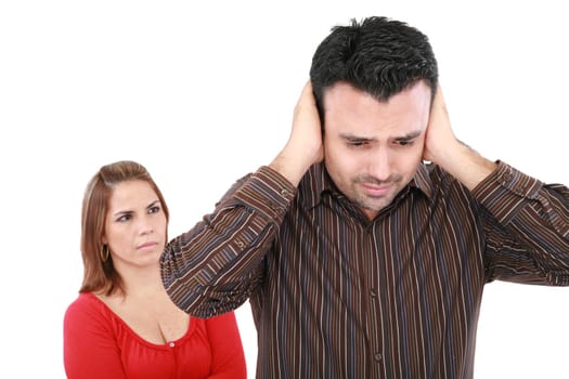Couple having an argument. Focus on man