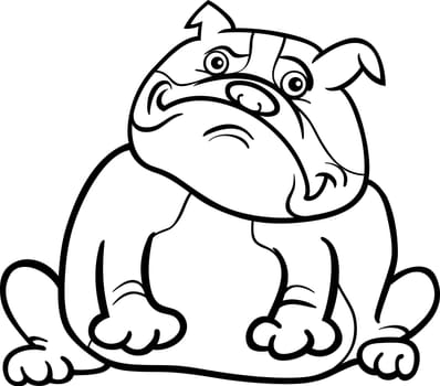 Cartoon Illustration of Funny Purebred English Bulldog Dog for Coloring Book