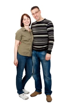 Loving couple in studio isolated on white background