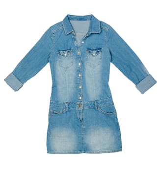 Womens blue denim dress isolated on white background