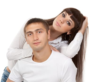 love smiling couple embracing in the studio. Isolate on white