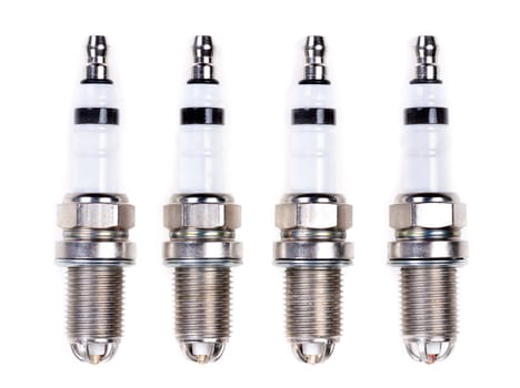 set of spark plugs isolated on white