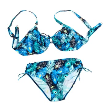 Stylish blue female swimsuit isolated on white background