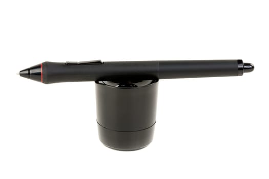 pen on the tablet on a stand in the studio on a white background