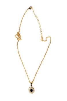 Pendant on golden chain isolated on a white background