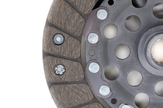 Auto Parts. Clutch plate closeup isolated on white background