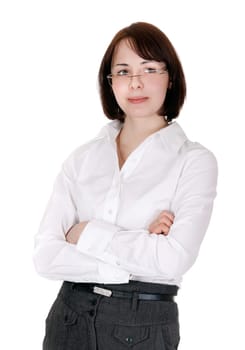 Portrait of business lady in the studio, isolate on white