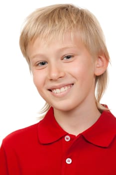 Portrait of a boy aged 10 years, isolate on white