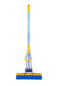Modern blue plastic broom isolated on white