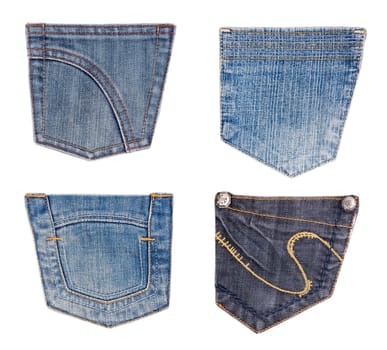 collection of different jeans pocket isolated on white.