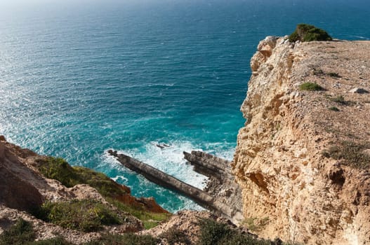 Detail of the sandstone cliffs of the southern portuguese coastline, Comporta, Portugal