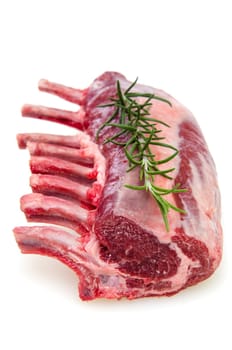 Raw rack of lamb with green rosemary