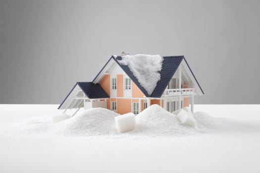 Home sweet home concept. Model of the house in sugar heap.
