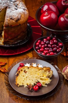 Slices of panettone - traditional Italian Christmas cake