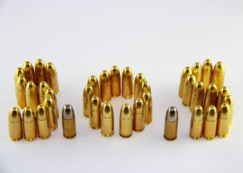 different bullets  on white isolated background