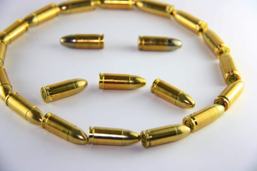 different bullets  on white isolated background